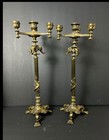 Pair Of Antique Brass Candelabra - Elephant And Lizard Ornate Candalabras