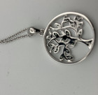  925 Sterling Silver Tree Of Life Necklace Green Stones 18  Adjustable Chain