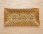 Georges Briard Iberia Glass Tray 14x7 Gold Floral Quatrefoil Mid Century