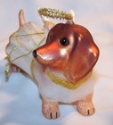 Dachshund Angel Dog Glass Christmas Ornament-gold Tone Halo  Glittery Wings-new