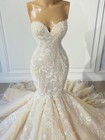 Ivory Mermaid Wedding Dresses Strapless Lace Applique Sweep Train Bridal Gowns