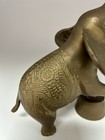 Brass Elephant Statue Figurine Engraved Good Luck Trunk Up Home Decor Vintage
