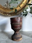 Antique Turned And Hand  Carved Treen - Hand Painted With Red Decoration  