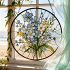 Glass Suncatcher - Forget Me Not Flower Window Hanging Decor  Stained Glass