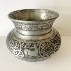 Antique Persian Mughal Pot Silver Tinted Copper Carved Handmade Deer Islamic    