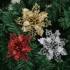 5pcs Glitter Christmas Poinsettia Hanging Flowers Xmas Party Tree Decoration