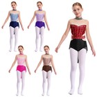 Ballet Dance Leotards Girls Sequins Splice Mesh Leotard Dress Lyrical Costume