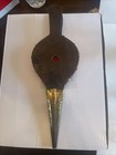 Fireplace Bellow Vintage Brass  Red Leather Wood  14 1 2 Inches
