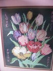 Professionally Framed Completed Needlepoint Floral Tulip Design Needlework Euc