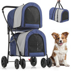 4 Wheels Double Breathable Pet Dog Stroller Folding Cat Cage Pet Travel Carrier