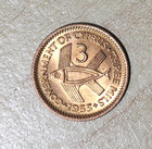 1955 Cyprus 3 Mils - Queen Elizabeth Ii - Choice Au unc - High Mint Luster