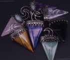 Natural Gemstone Moon Triangle Reiki Chakra Healing Pendant Beads Tibetan Silver