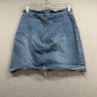 Seven7 Denim Mini Skirt Vintage Women Size 4 Blue Utility Raw Hem Made In Usa