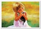 Lovely Children-flowers Of Life Pretty Girl   Kitty Kids Art New Modern Postcard