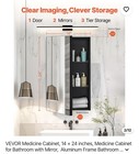 Vevor 14x24 Mirrored Medicine Cabinet Wall Mount Black Aluminum 1 Door 2 Shelf