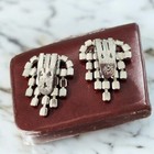 Vintage Rhinestone Shoe Clips Clear Waterfall Dangling Crystals Mid Century