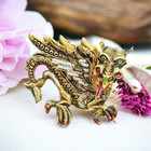 Dragon Brooch Pin Copper Ornate 2-dimensional Spain Handcrafted Vintage Large