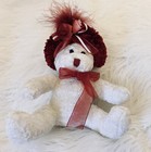 White Teddy Bear Red Hat W Bow By Dan Dee Small 7in Sitting Plush Stuffed Animal