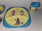 Vtg  1992 Barney The Dinosaur Melamine Dinner Set Plate Cup Bowl Fork Lyons 
