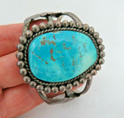 Vintage Native American Navajo Sterling Silver   Large Turquoise Stone Bracelet