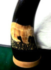 Vintage Pair Of Large 1950 s Hand Carved Water Buffalo Horns - Bears - Wood Base