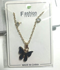Black Butterfly Pendant Necklace Crystal Stud Earrings Set Gold Tone Jewelry Wom