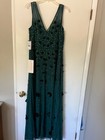 Adrianna Papel Formal Gown   Forest Green With Black Flower Embellishments And
