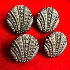 Antique Lacy Black Glass Buttons Matching Set Of 4 Art Deco Silver Luster Shell