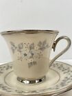 Lenox China  windsong   Footed Cup   Saucer Ivory W  Flowers Platinum Trim 