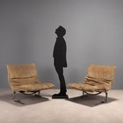 Saporiti Wave Armchairs Design Giovanni Offredi Suede Metal 1970s Originals