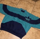 Vintage 80s Adidas Sweatshirt Blue Medium Embroidered Trefoil Kangaroo Pocket L
