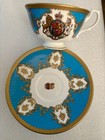Queen Elizabeth Coat Of Arms Teacup   Saucer  Royal Collection  Blue  Gold  