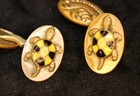 Antique Victorian Turtle Or Tortoise Cufflinks Brass   Enamel Yellow   Black