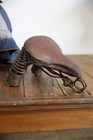 Antique Wood Rim Bicycle Leather Seat Saddle Prewar Mesinger Long Spring Vintage