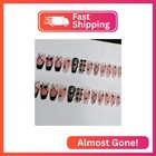 Vezocim Black Press On Nails Square Medium 24pcs Glossy Full Cover Coffin French