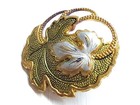 Antique 1 Pc Pierced   Tinted Brass Plant Life Leaves Picture Button   7 8 