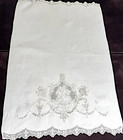 Antique Madeira Hand Embroidered Linen Towel W  Courtship Motif   Zz770