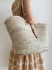 Straw Bag Handmade With Leather Handles  French Market Basket Bag Size Xl