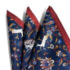 Navy Blue   Burgundy Floral Animal Motif Pocket Square  handmade 