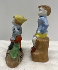 Rare Vintage Occupied Japan Pixie Elf Gnome Figurine Praying Mantis   Boy On Log