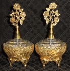 Solid Brass Vanity Mirror Tray   Two Perfume Bottles Vintage Set  Fabulous Cond 