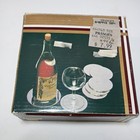 Vintage Etched Christmas Coasters Boxed Set Of 6 Round With Holder Silvertone