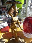 Antique Pair Brass Art Nouveau Woman Candle Holder Set No 56 Ornate 