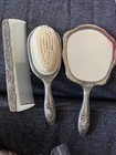 Antique French Victorian Portrait Hand Mirror And Hair Brush Comb Set