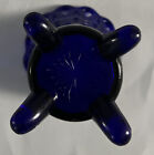 Vintage Footed Cobalt Blue Vase With Lattice Edging 5 25   