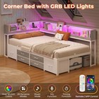 14 Inch Corner Bed Frame With Bookcase Storage  Twin Metal Daybed With 6 Drawers