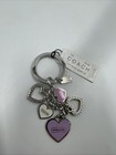 Coach Pink Crystal Stone Hearts Key Chain Purse Bag Fob Charm Silver Tone Purpl