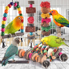 Bird Chew Toys 7 Packs Parakeet Natural Wood Toys Parrot Hanging Cage Toy Perch