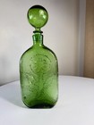 Vintage Green Glass Decanter With Flower Power  By Empoli Stelvia