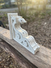 Pair Of White Distressed Wood Corbels With Finial     French Country  